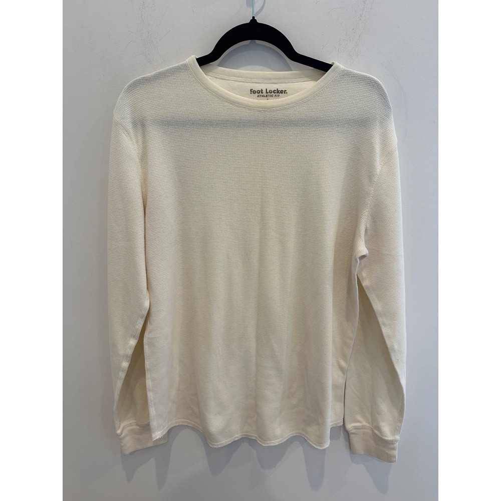 Foot Locker Mens Athletic Fit Waffle Knit Thermal Long Sleeve Shirt Cream Large